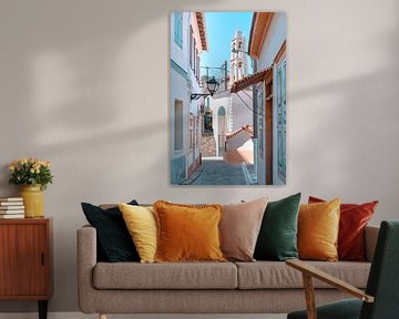 Typical Greek street in the old part of Vathy (Samos Town) by Angelique van Esch