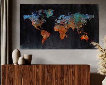 Wereldkaart van roest | metaal en aquarel van Wereldkaarten.Shop