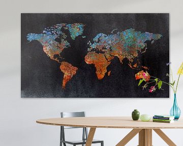 Carte du monde de la rouille | métal et aquarelle sur WereldkaartenShop
