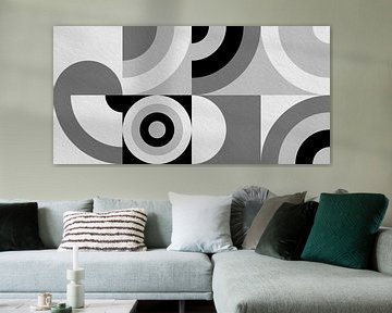 Modernes minimalistisches geometrisches Kunstwerk mit Kreisen und Quadraten 1 von Dina Dankers