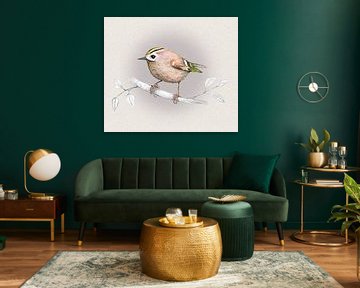 Goldcrest pencil drawing by Bianca Wisseloo