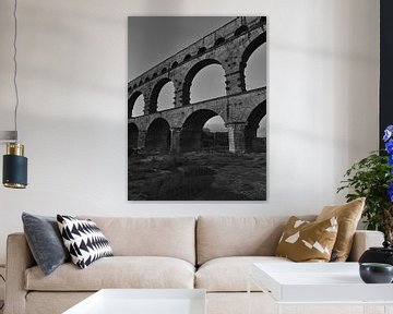 Zwart-wit fotografie van de Pont du Gard van Timon Schneider