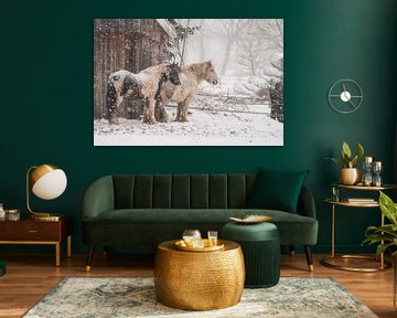 Chevaux dans la neige sur Ruben Van Dijk