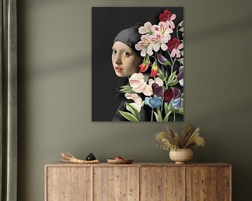 Meisje met de Parel - Retro Flowers Edition van Marja van den Hurk