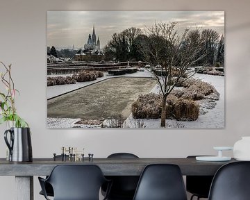 Panoramic view over the Stuyvenberg city park with frozen ponds, by Werner Lerooy