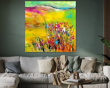 Art Pastell 1 - Landschaft mit Blumenwiese von Claudia Gründler