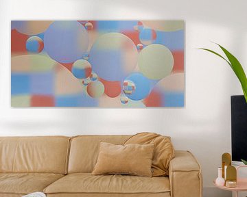 Panorama of drops in shades of coral, champagne, purple and blue by Marjolijn van den Berg