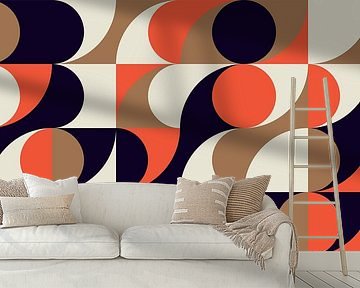 Abstract geometric art. Retro waves in brown, orange and white. by Dina Dankers
