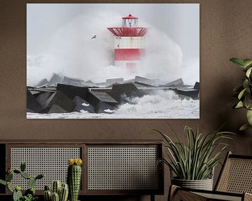 Extreme wave engulfs light beacon Scheveningen by Hans Overduin
