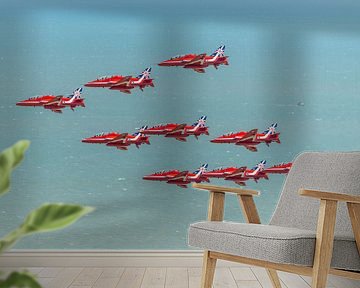 De 9 BAe Hawk vliegtuigen van de Red Arrows. van Jaap van den Berg