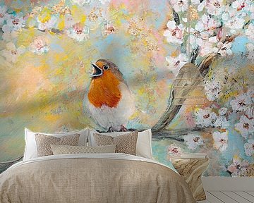 zingend roodborstje...let spring begin... robin's song van Els Fonteine