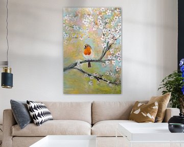 zingend roodborstje...let spring begin... robin's song van Els Fonteine