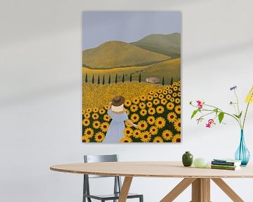 Woman in sunflower field by Yvette Baur