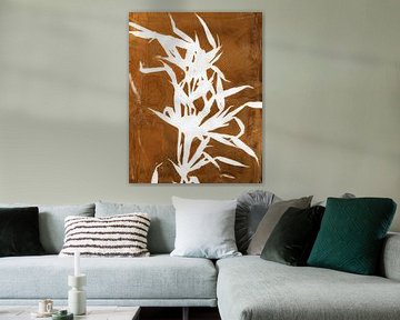 Bambou blanc sur brun rouillé. Illustration botanique dans un style vintage. Monotype. sur Dina Dankers