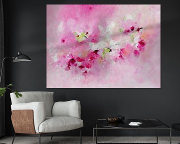 Fairy Whispers - abstract painting with impression of pink flowers by Qeimoy