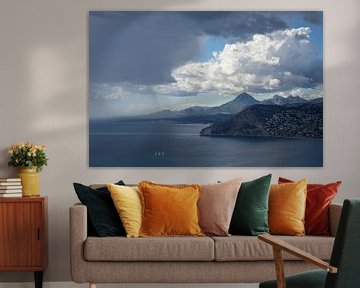 Dramatic rain clouds and the Mediterranean Sea by Adriana Mueller