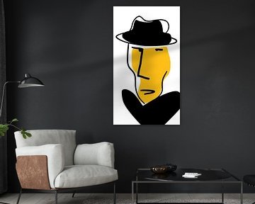 De man met de hoed, genaamd Mr. Hatman. Abstracte kunst, lijntekening van Joyce Kuipers