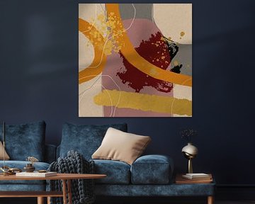 Abstract Geometric Organic Shapes And Lines in Gold, Pink and Beige. by Dina Dankers