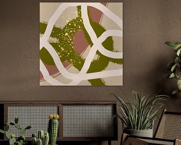 Abstract Geometric Organic Shapes And Lines in Pink, Green  and Gold. by Dina Dankers
