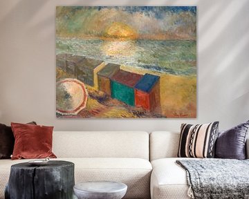 Paysage marin avec coucher de soleil sur la mer du Nord - Huile sur toile sur Galerie Ringoot
