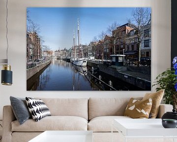 Historic ship located in the A in Groningen (black and white) by Rick Van der Poorten