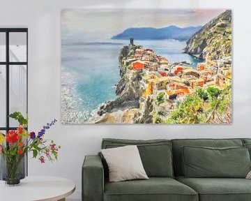 Digitaal schilderij Vernazza Cinque Terre Italiaanse Rivièra Riviera Italië Italie