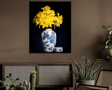 Still Life Daffodils in Delft Blue by Marjolein van Middelkoop
