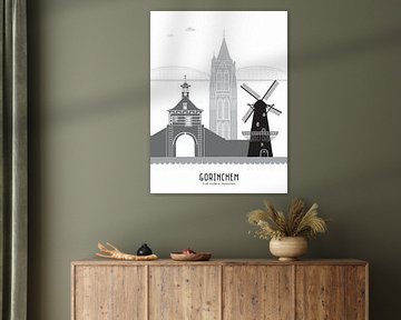 Skyline illustration city of Gorinchem black-white-grey by Mevrouw Emmer