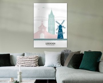 Skyline illustratie stad Gorinchem in kleur van Mevrouw Emmer