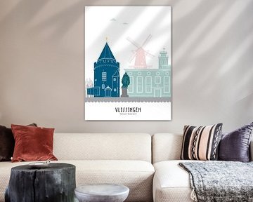 Skyline-Illustration der Stadt Vlissingen in Farbe von Mevrouw Emmer