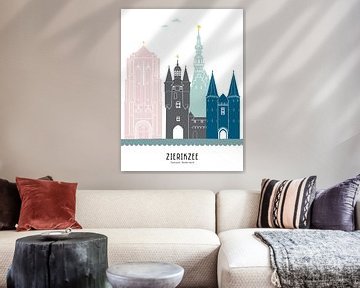 Skyline illustratie stad Zierikzee in kleur van Mevrouw Emmer