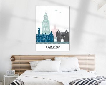 Skyline illustratie stad Bergen op Zoom in kleur van Mevrouw Emmer