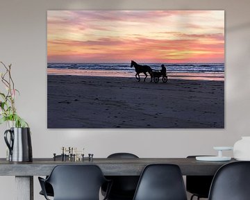 Horse on beach at sunset by eric van der eijk