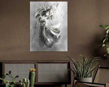 Black white and gold yellow - abstract artwork of a dancer by Emiel de Lange