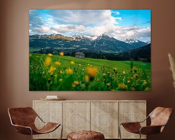 Malerischer Ausblick auf das frühlingshafte Allgäu und seine Berge von Leo Schindzielorz