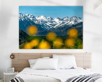 Voorjaarsuitzicht met boterbloemen van de Allgäuer Alpen van Leo Schindzielorz