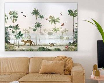 Tropischer Dschungel mit Palmen und exotischen Tieren von Mrdododesign