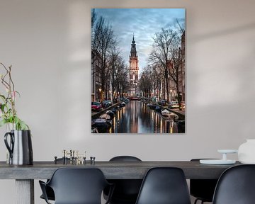 Zuiderkerk in Amsterdam weerspiegeld in het water van Jolanda Aalbers