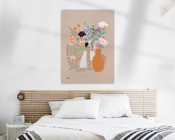 'Mila' | Moderne bloemen | Taupe. roze en oker van Ceder Art