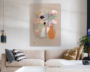 'Mila' | Modern flowers | Taupe. pink and ochre by Ceder Art