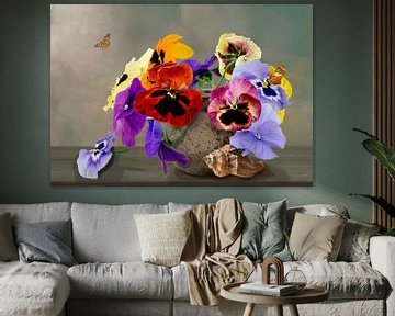 Still life 'Pansies but in a glass vase' by Willy Sengers
