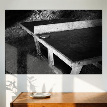 Real Life Still life of table tennis table in setting sun