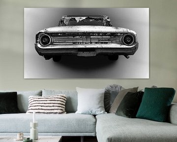 Ford Galaxy 500 Convertible - in black and white - on gray by Ton van Waard - Pro-Moois