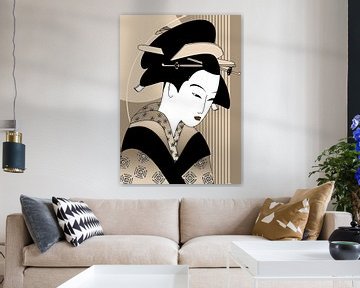 Gouden Japanse Geisha van Mad Dog Art