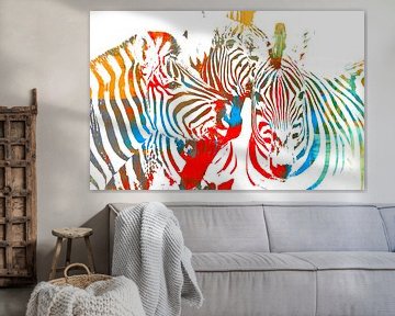 a group of zebras colorful illustration by Werner Lehmann