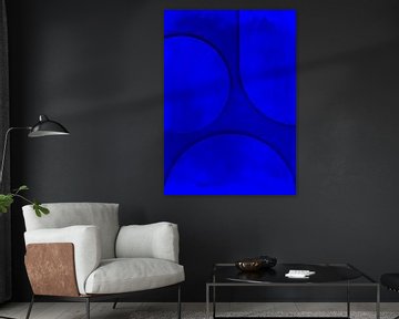 Maan Zon Aarde - Blauw Beton Reliëfschilderij van Mad Dog Art