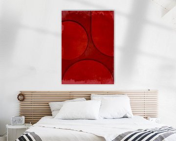 Maan Zon Aarde - Rood Beton Reliëfschilderij van Mad Dog Art