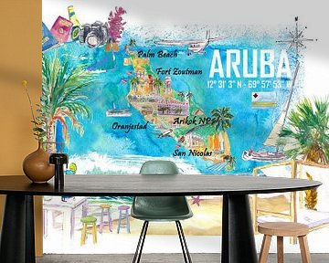 Aruba Nederlandse Antillen Caribisch eiland geïllustreerde reiskaart van Markus Bleichner