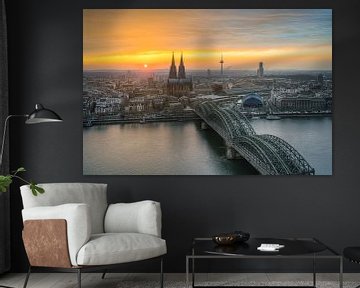 View over Cologne at spectacular sunset by Michael Valjak