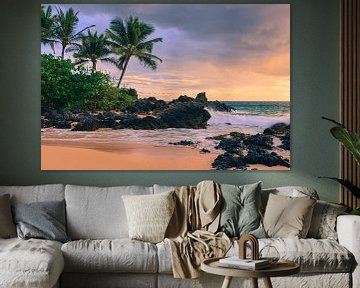 Zonsondergang Secret Beach, Maui, Hawaii van Henk Meijer Photography